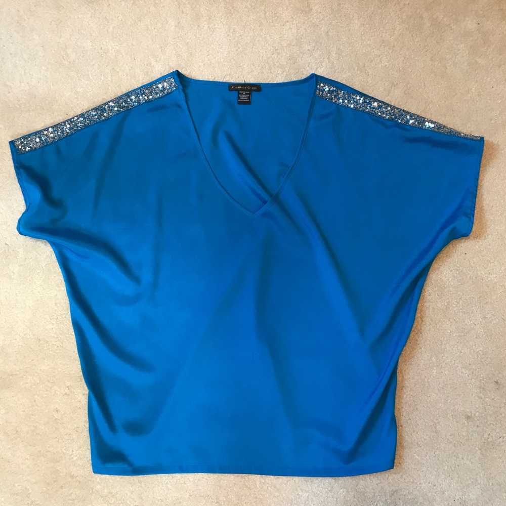 Caribbean Queen Blue Sequin Sleeve Blouse ✨